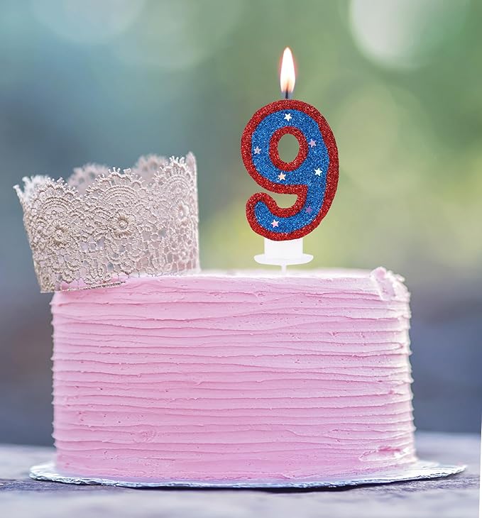 Superheroes Theme Number 9 Candle for Birthday Cake, Blue Captain 9 Birthday Candle for Kid's Hero Dream Party Cake Decoration