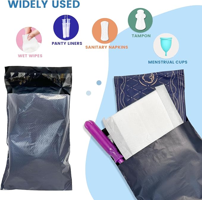Sanitary Napkin Disposal Bags, Feminine Personal Bags, 100 pcs Grey, Self Seal, Disposable for Tampons, Sanitary, Pads, Liners