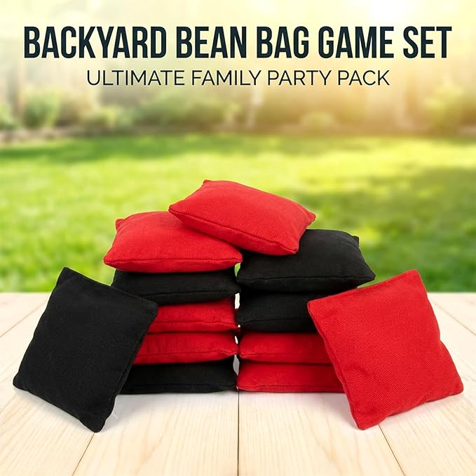 RAINFLOW 8 PCS Cornhole Bags - Bean Bags for Cornhole, 4 Black and 4 Red for Tossing, Game, Outdoor, Wedding, Sports, Party(Black & Red)