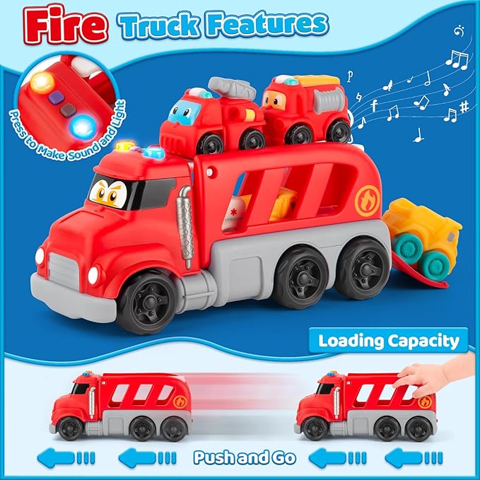 Soft Rubber Toy Figure Car for 1 Year Old Boy 13 PCS Cartoon Cars with Trailor Baby Toys for 12-18 Months & Toddler Age 1-2|First Birthday, for 1 2 3 Year Old Boy