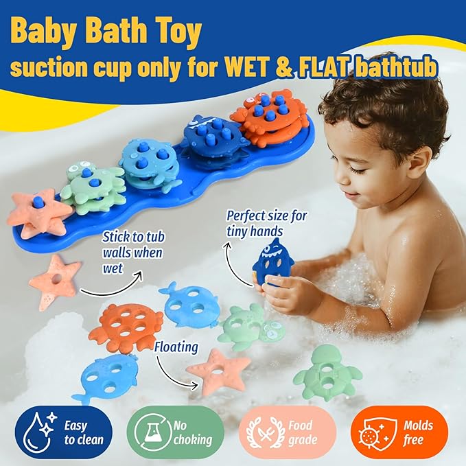 Baby Bath Toys,Silicone Mold Free Shape Sorting Stacking Toddler Bath Toy,Color Sorting Textured Floats,No Hole Early Learning Bathtub Shower Water Toys,Birthday Gifts for Boys Girls