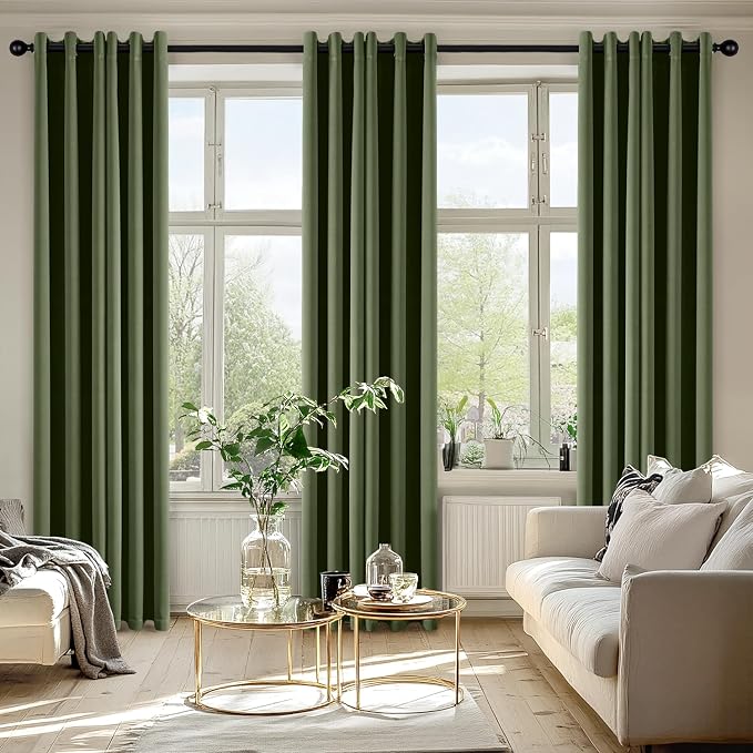 MIULEE Blackout Curtains for Bedroom 2 Panels 40 x 84 Inch Long Olive Green | Thermal Insulated, Living Room Darkening Grommet Drapes, Noise Reducing, Light Blocking Window Treatments