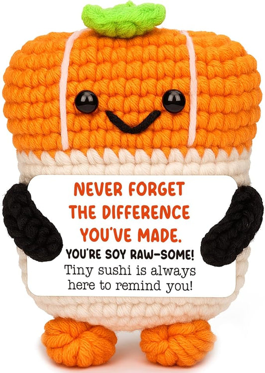Mini Thank You Gift for Woman Coworkers Friends Teacher Appreciation Gifts-Emotional Handmade Positive Crochet Sushi for Retirement,Goodbye, Farewell, Christmas Stocking Stuffe, White Elephant Ideas