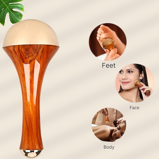 Kansa Wand Face & Body Massager, Bronze Wand with Wooden Handle, Detoxification & Deep Relaxation, Manual Massage Wand, Home Use