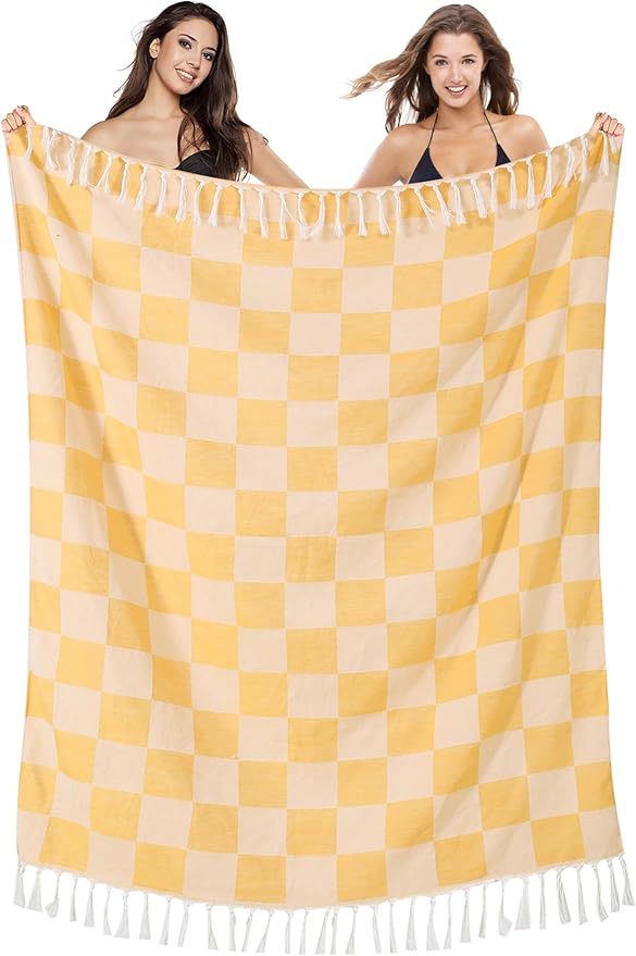 Antfuny Turkish Beach Towels Queen Quilt Blanket Thin Lightweight Cooling Large L Size Yellow Blanket for Summer Ice Cold Bedspread Linen Bed Sheet Hot Sleeper Items Breathable Comforter