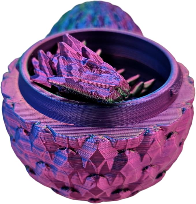 Surprise Dragon Egg Articulating Gemstone Dragon Fidget Figurine - 3D Printed Dragons Flexible ADHD, Autism, Relief Anxiety - Articulated Joints (Blue Green Purple)