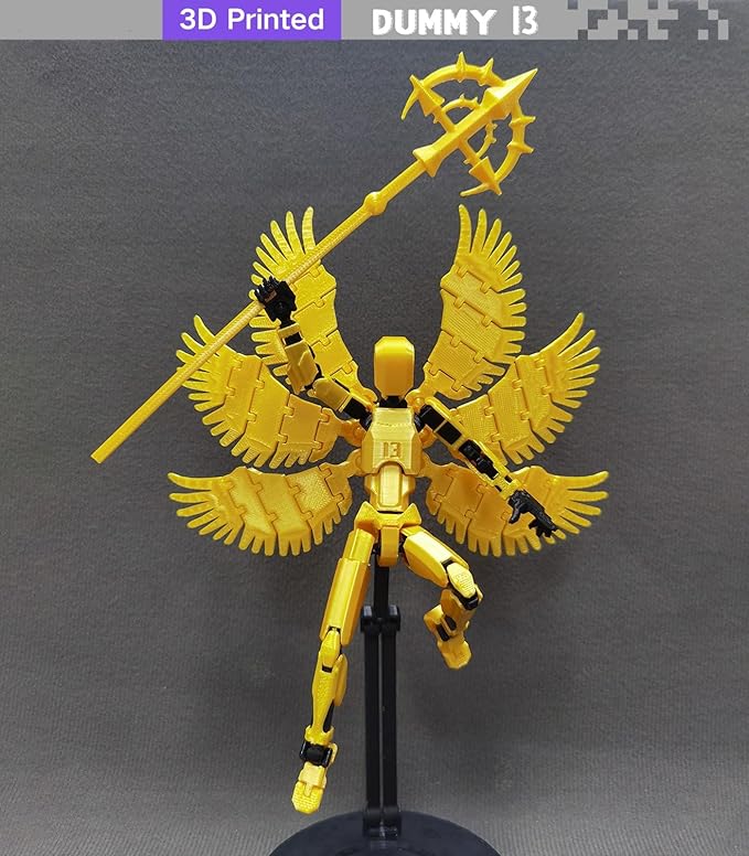 (Assembly Completed) 3D Printed T13 Action Figure, 5.5 Inch Multi-Jointed Movable Dummy 13 Toy,Dummy 13 Robot Action Figure with Lots of Weapons ﻿, Gold