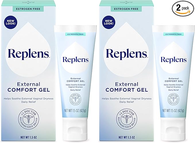 Replens External Comfort Gel for Vaginal Dryness, Fragrance Free Daily Comfort Gel, Hormone-Free, 1.5 oz (Pack of 2)