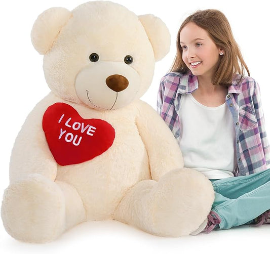 MaoGoLan Giant Teddy Bear 52"- I Love You Red Heart Big White Bear Stuffed Animal - Large Valentines Teddy Bear for Girlfriend,Boyfriend,Wife,Lover - Anniversary, Birthday,Long Distance