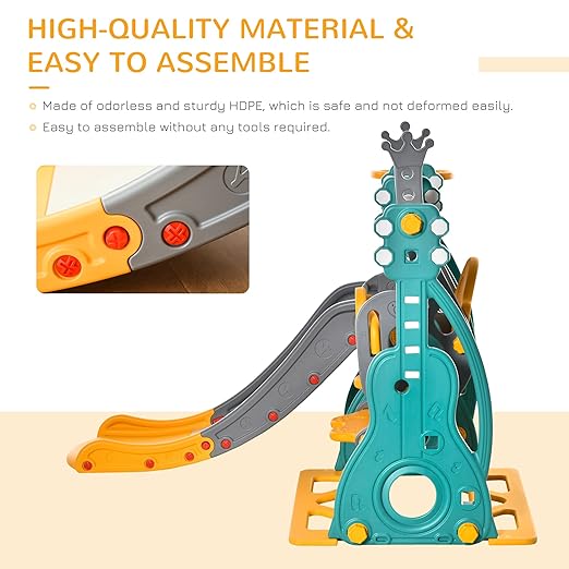 Qaba 4 in 1 Toddler Swing and Slide Set, Kids Slide for Aged 1.5-3 with Climber, Ultra-Safety, Basketball Hoop, Baby Playground Set, Fun Indoor/Outdoor Playset Exercise Toy