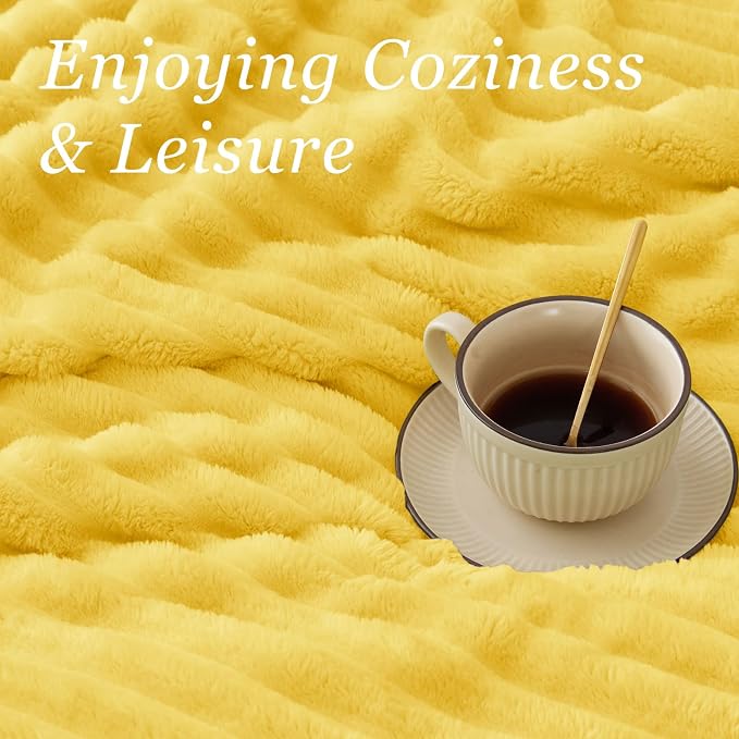 BEDELITE Striped Fleece Throw Blanket, Custard Yellow, 50"x60" | 300GSM Microfiber Fleece, Soft Cozy, Lightweight Warm, Double-Sided Plush, Machine Washable, Gift, Room Decor, for Couch Sofa
