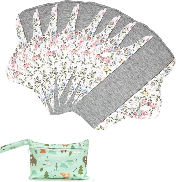 Reusable Sanitary Pads,Reusable Panty Liners,Soft Cloth Menstrual,8 Pack with 1 Cloth Wet Bag for Heavy Flow