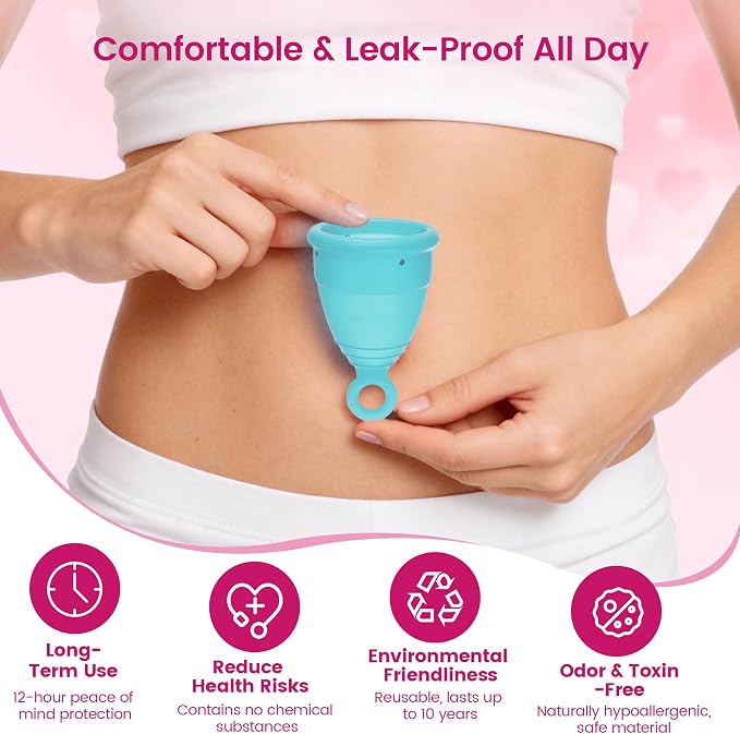 Reusable Menstrual Cup, Silicone Period Cup, up to 12 Hours of Leak-Free Protection, Disc,Tampon, Pads Alternative for Women