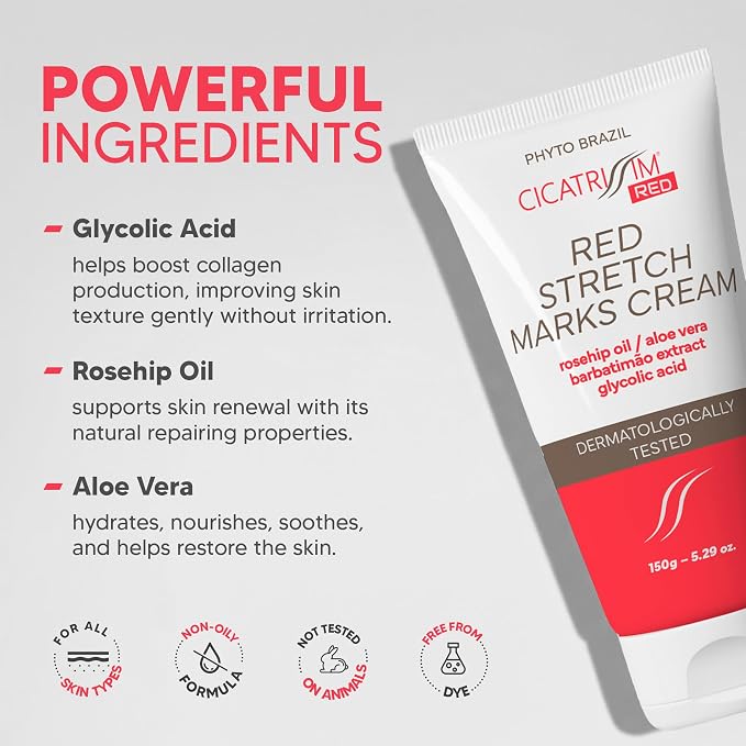 Cicatrissim Targeted Stretch Mark Cream for Red, Purple, and Recent Striae - Softens Stretch Marks, Evens Skin Tone, and Supports Firmer Skin - All Skin Types - 5.3 oz