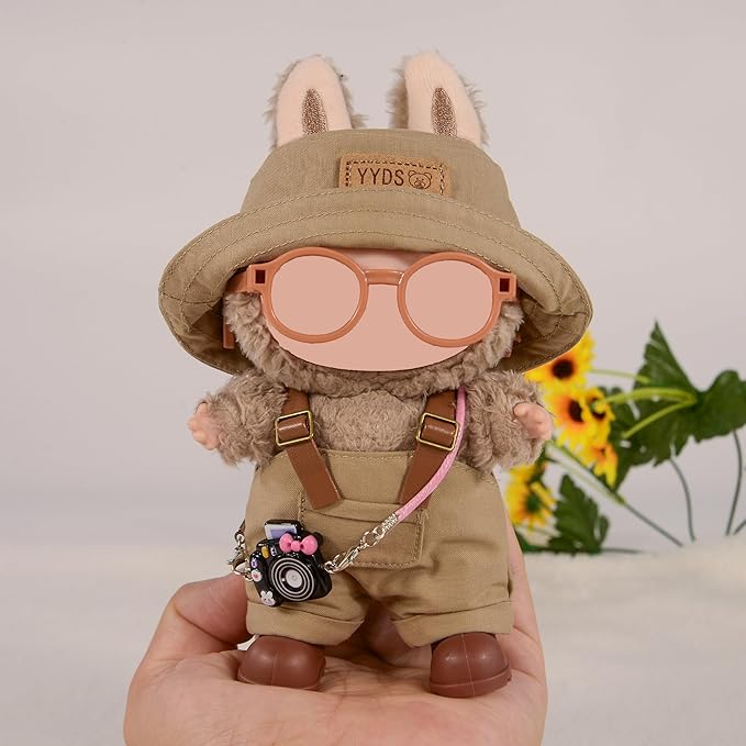 iBayda 17cm Fashion Doll Clothes & Accessories Set Include: Hat, Overall, Shoes, Glasses and Bag- Cute Clothes for Dress up Unique Style (Doll Not Included), Army Green