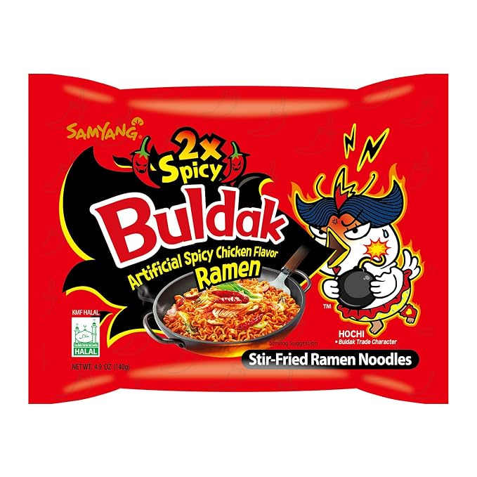 Samyang 2X Buldak (Korean) Hot Spicy Chicken Stir Fried Ramen 4.94 oz (Pack of 5)