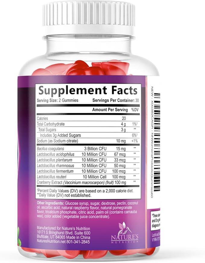 Probiotics for Women Gummies with Cranberry - 6 Premium Strains for PH Balance - Women Probiotics for Digestive Health, Vaginal & Immune Support, Women's Probiotic Feminine Health Gummy - 60 Gummies