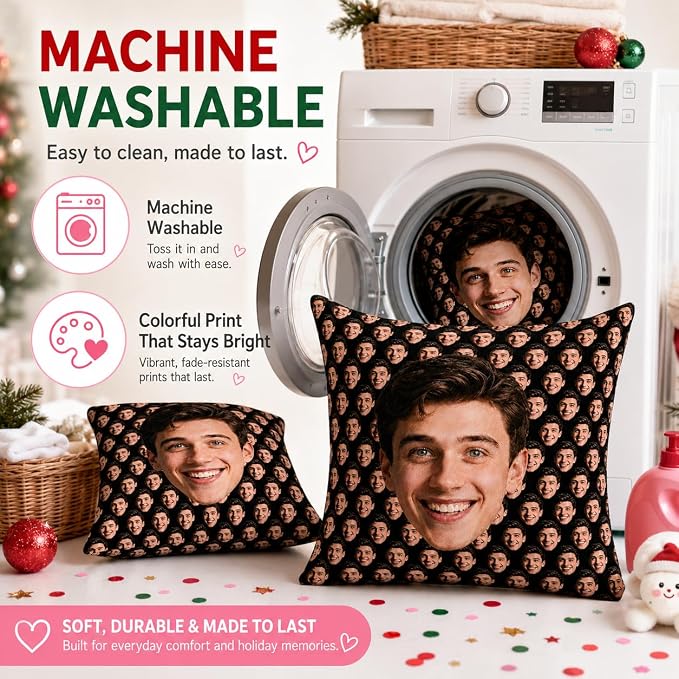 Bemaystar Custom Face Pillow, Funny White Elephant Gifts for Adults, Personalized, Custom Photo Pillow Cover, Gag Gifts for Friends Family Coworkers, Unique