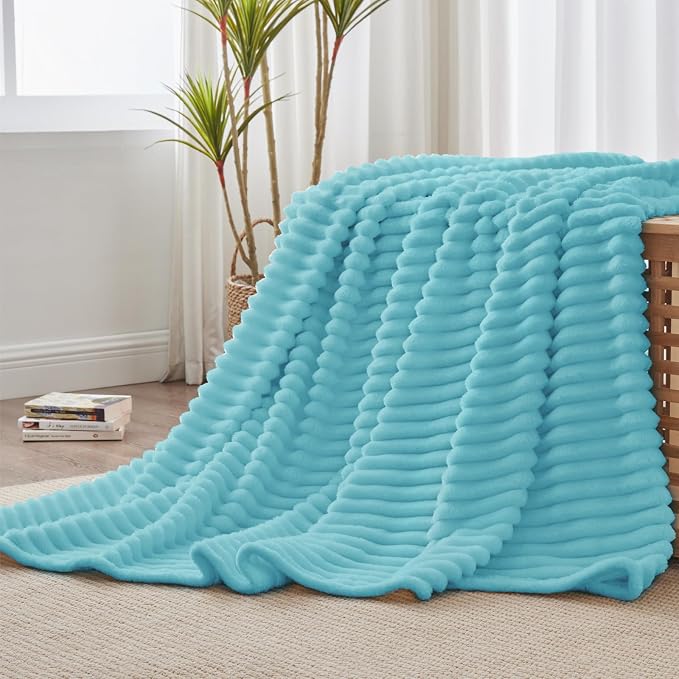 BEDELITE Striped Fleece Throw Blanket, Sky Blue, 50"x60" | 300GSM Microfiber Fleece, Soft Cozy, Lightweight Warm, Double-Sided Plush, Machine Washable, Gift, Room Decor, for Couch Sofa