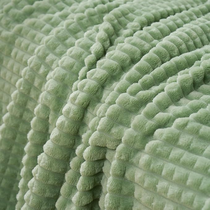 Puncuntex Fleece Throw Blanket Sage Green 60"×80" with Square Grid Design | Super Soft Plush Cozy Flannel Throw Blanket Luxury for Couch Sofa Chair
