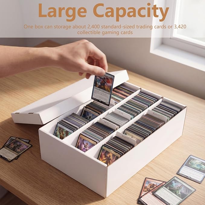 RLAVBL 1 Pack Trading Card Storage Box, 2400 Count Cardboard Card Boxes with Dividers for Sports, MTG, TCG, Toploader, 3 Row