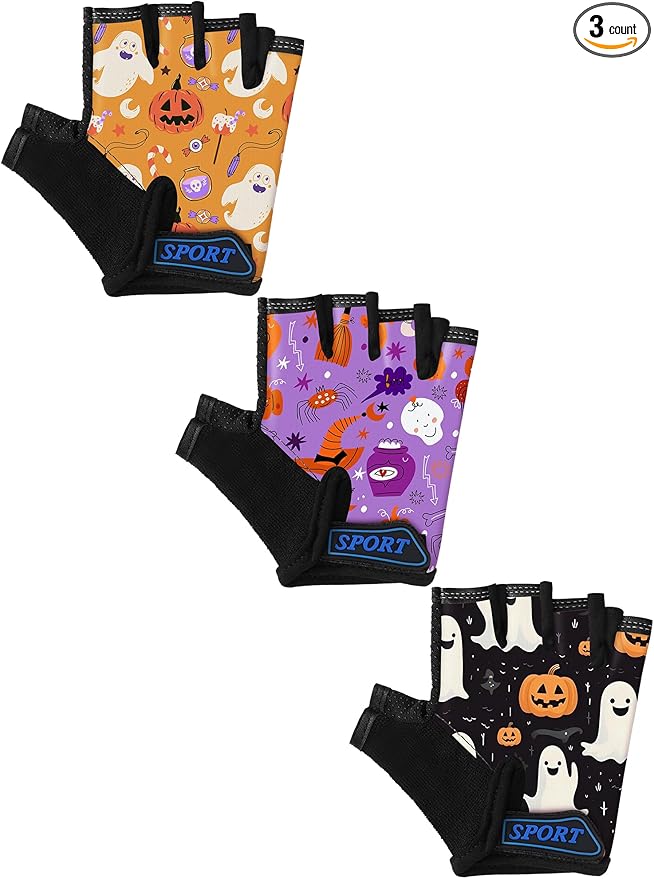 Boao 3 Pairs Kids Half Finger Bike Gloves Non-Slip Breathable Adjustable Birthday Gift for Boys Girls for Bike Workout