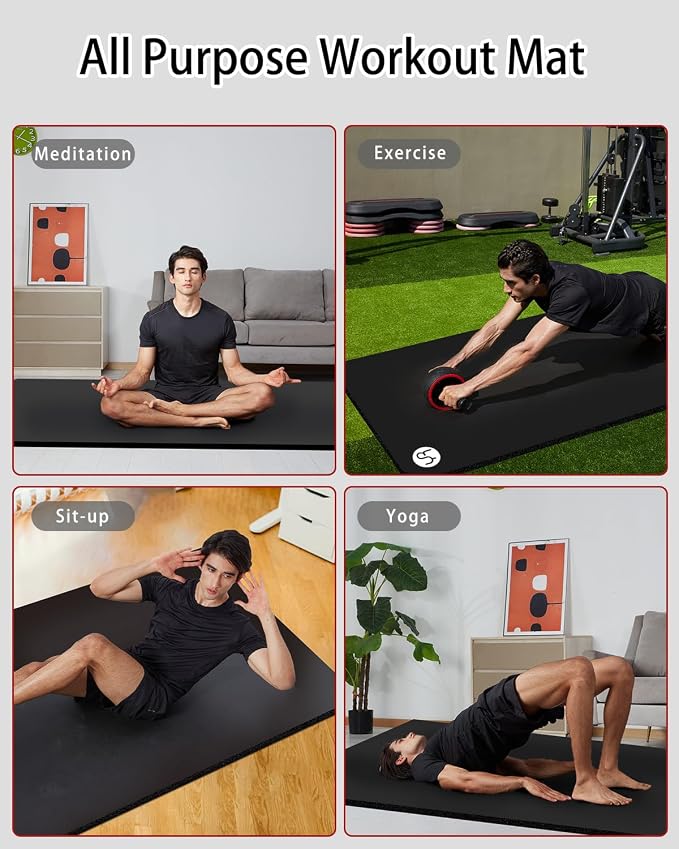 Yoga Mat for Men Women Extra Wide Exercise Mat 76"x35" 15mm Thick Large Workout Mat for Home Gym, High Density NBR Foam Mat with Yoga Bag