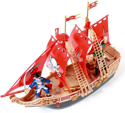 Kids Light Up Pirate Ship Adventure Toy Real Sounds, Red