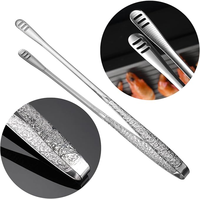 2 Pcs (11 In & 9.45 In) Bbq Tongs – Korean Barbecue & Grill Tools,Kitchen Tongs, Stainless Steel Heavy Duty For Cooking, Meat, Bread & Ice, Clip Head Hollow Design