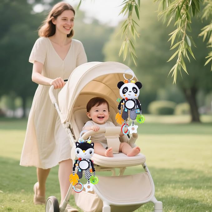 High Contrast Baby Toys,Black and White Hanging Toys,Animal Plush Hanging Toy,Car Seat Stroller Toys Gift for Newborn Boys and Girls 0 3 6 9 12 Months