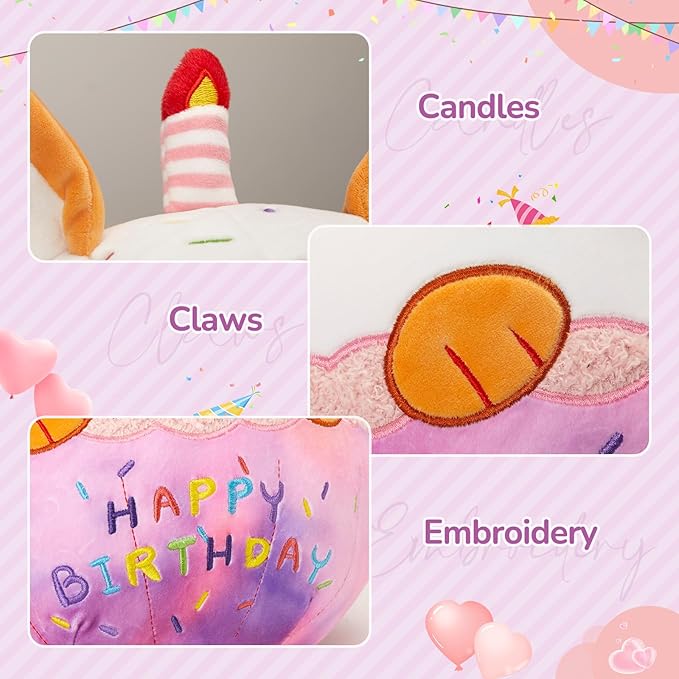 Athoinsu 14" Happy Birthday Dog Stuffed Animals Cute Shiba Inu Soft Puppy Plush Pillow Birthday Decor Toys with Candles Kawaii Plushie Gifts Toys for Toddlers Kids Boys Girls