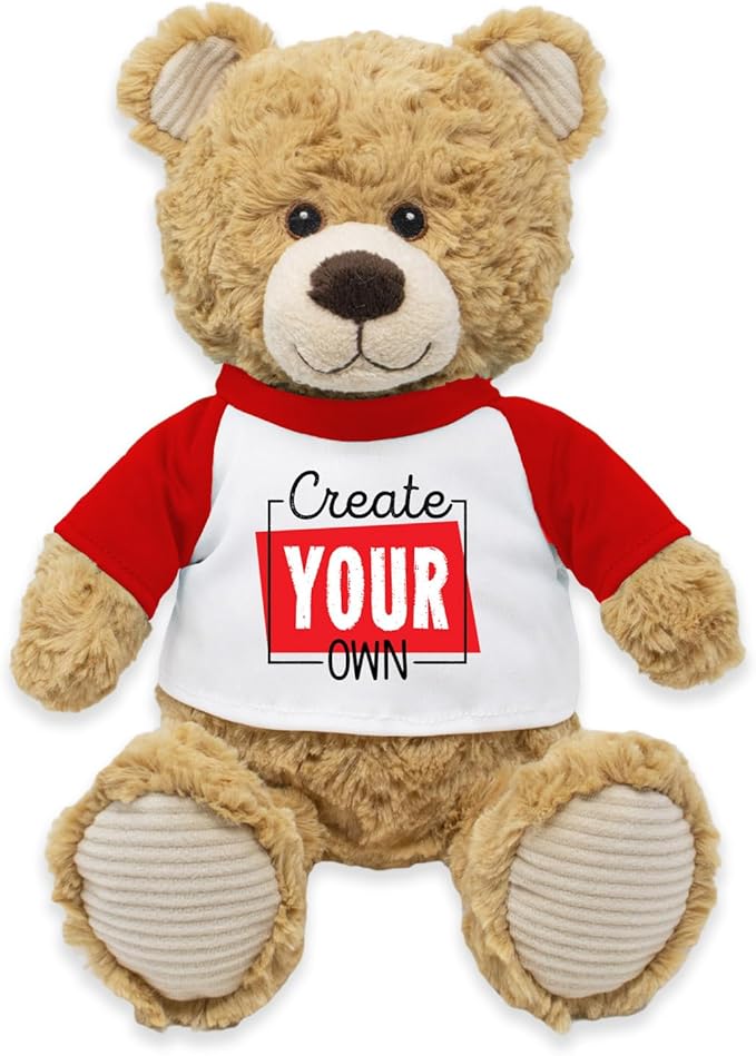 Personalized Plush Brown Bear for Happy Birthday, Anniversary, Get Well Soon, Thank You, I Love You, Promotional Product; Ultra Soft and Cuddly Brown Bear Plush for Kids 3+ to Adults; (9" Tall Seated)