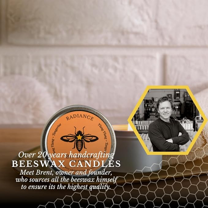 Big Dipper Wax Works Beeswax Aromatherapy Candle Tin – Radiance, Tangerine & Ylang Ylang Essential Oils, 1.7 oz Travel Tin, 1.5" x 1", 12 Hour Clean Burn, 100% Pure Beeswax with Cotton Wick