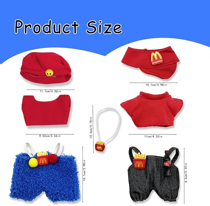 Doll Clothes for Labubu,Cute Outfit for 17cm Doll Clothe 2/3PCS Clothes and Hats Stylish Dolls Clothe for 17 cm Labubu,Casual Style Costumes for Labubu Dolls (Mai Believers Set hat+T-Shirt+Overalls)