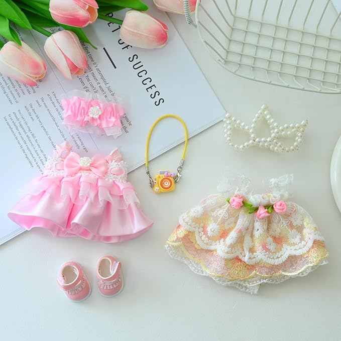 Clothes for 17cm Doll (No Doll Included) - Birthday Party Dress & Crown Compatible with Standard 6" Vinyl Figures