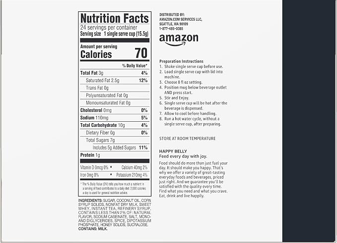 Amazon Brand - Happy Belly Tea Pods Compatible with 2.0 K-Cup Brewers, Chai Latte, 24 Count, Pack of 2 (Previously Solimo)