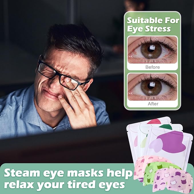 48 Pack Steam Eye Mask Disposable for Dry Eyes, Heated Eye Mask Self Heating Warm Compress for Women Men Sleep, Travel Essential, Relaxing Gifts - Lavender, Unscented, Rose