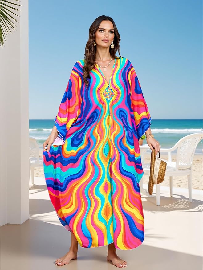 Mumu Dresses for Women Plus Size, Bohemian Kaftan Beach Cover Up Long Maxi Nightgown Soft Loungewear