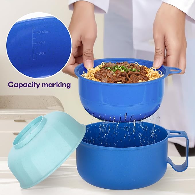 Large Ramen Bowl,40oz Ramen Noodle Bowls Microwavable, Ramen Cooker with strainer, Microwave Pasta Cooker, Gift for College Boys Girls Male Female Dorm Room Essentials Instant Lunch