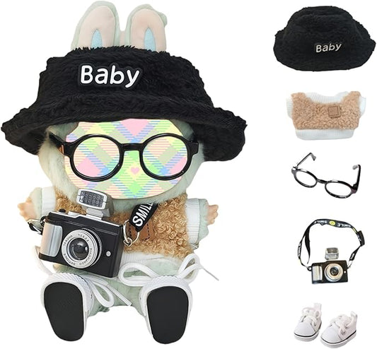 Clothes Set for Dolls Accessoriess (No Doll), Cute Kawaii Outfit Set 5 Pieces for 15cm 17cm Doll, Dress Up Doll Clothing Set Replacement with Hat Glasses Sweater Shoes