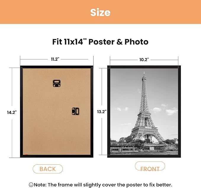 upsimples 11x14 Poster Frame, Easy Slide-In Assembly, Black, 3 Pack | Gallery Wall 11 x 14 Picture Frames Set for Family, Wedding, Christmas, Easy to Change Photos