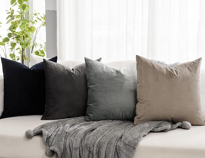 12x20 Throw Lumbar Pillow Covers Decorative Cushion Covers Set of 2,Stone | Soft Velvet Pillow Cases with Invisible Zipper for Modern Couch Sofa Bed Living Room Bedroom Home Decor