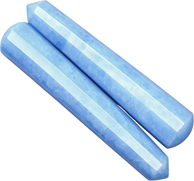 Amazing Gemstone Blue Calcite Crystal Wand Massage Stick - Pelvic Wand Gua Sha for Adults - Crystals and Healing Stones Massage Wands for Adults Gifts (Pointed)