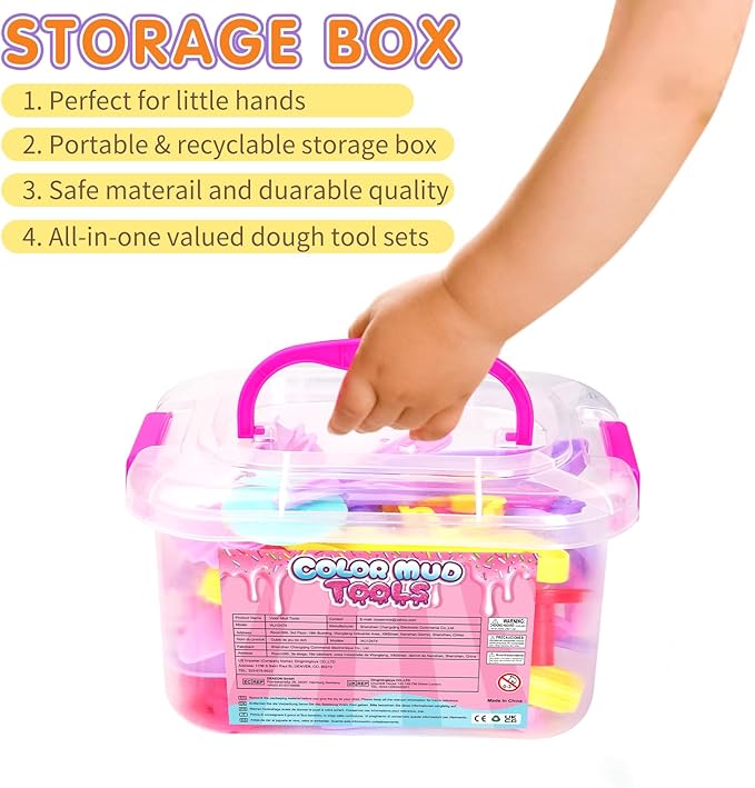 Dough Tool Sets for Kids Toddlers,Cute Playdough Accessories with Rolling Pin Dough Mat Storage Box,Party Pack Toys for Kids Age 2-4 3-5 4-8,Educational Toys Gift for Birthday Christmas Boys Girls