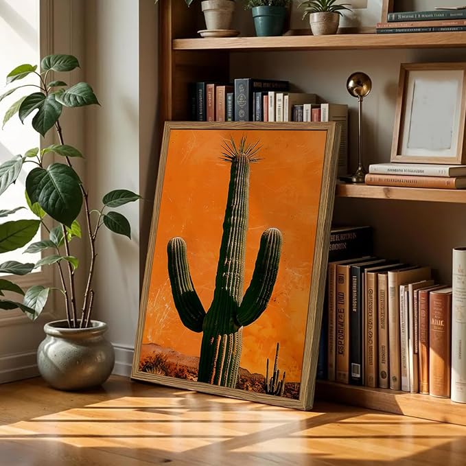 Framed Western Cowboy Canvas Wall Art Set of 3, Vintage Desert Cactus Pictures Wall Decor, Longhorn Bull Skull Paintings Prints Southwestern Home Decor for Living Room Bedroom 12x16 inch