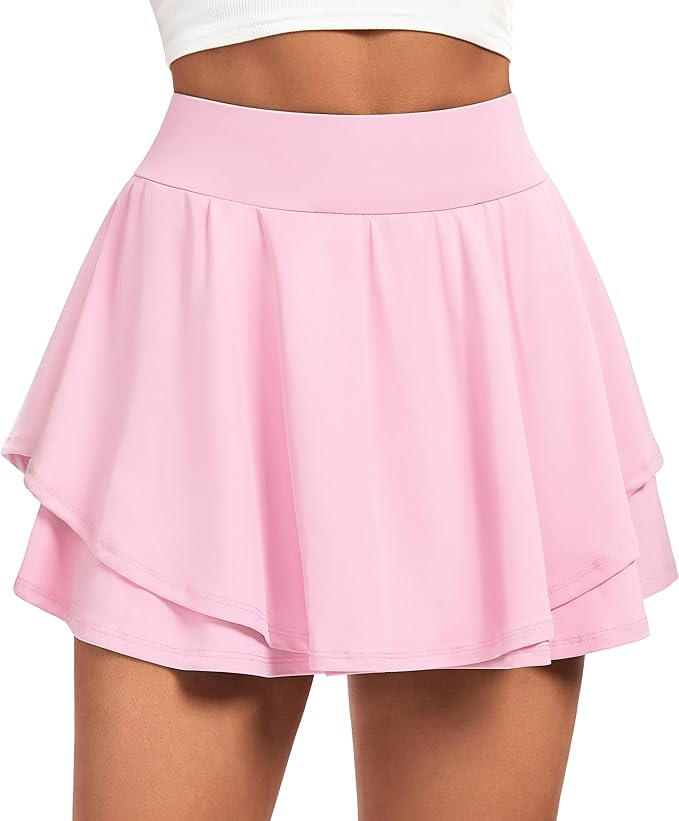 IUGA Tennis Skirt Pleated Skorts for Women with Pockets Skirts for Women | Double Ruffle Skort , Built-In Shorts, 2 Pockets, Tummy Control Breathable, Quick-dry, for Golf, Athletic, Running, Workout