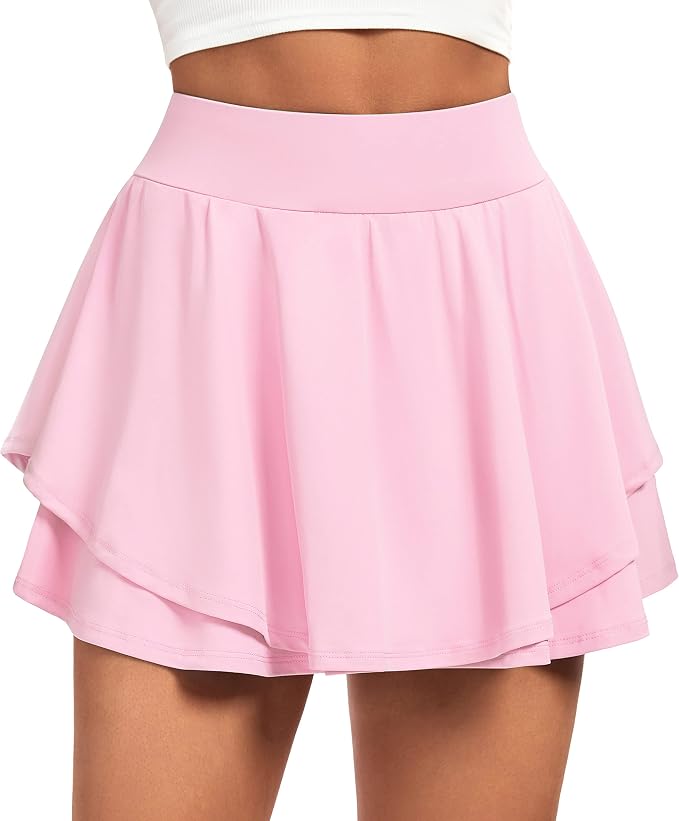 IUGA Tennis Skirt Pleated Skorts for Women with Pockets Skirts for Women | Double Ruffle Skort , Built-In Shorts, 2 Pockets, Tummy Control Breathable, Quick-dry, for Golf, Athletic, Running, Workout