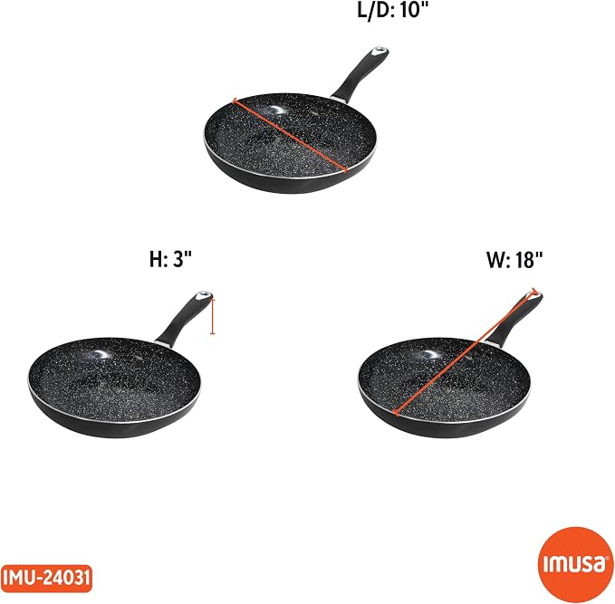 IMUSA 10 Inch Bistro Cera Aluminum Speckled Black Ceramic Fry Pan | Ideal for Frying and Sautéing