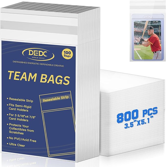 DEDC 800Pcs Team Bags for Semi Rigid Card Holder, Resealable Team Bags for Trading Cards Card Grading Fits Semi Rigid Sleeves