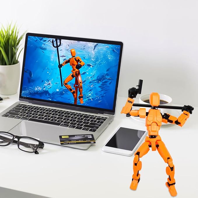 T-13 Action Figure with Pose Stand,Anime Robot Building Toy Sets,Lucky Puppet Joints for Boys,Girls,Men,Women,Multi-Jointed Moveable Dummy Desk Decoration,Desktop Ornament for Game Lover,Orange